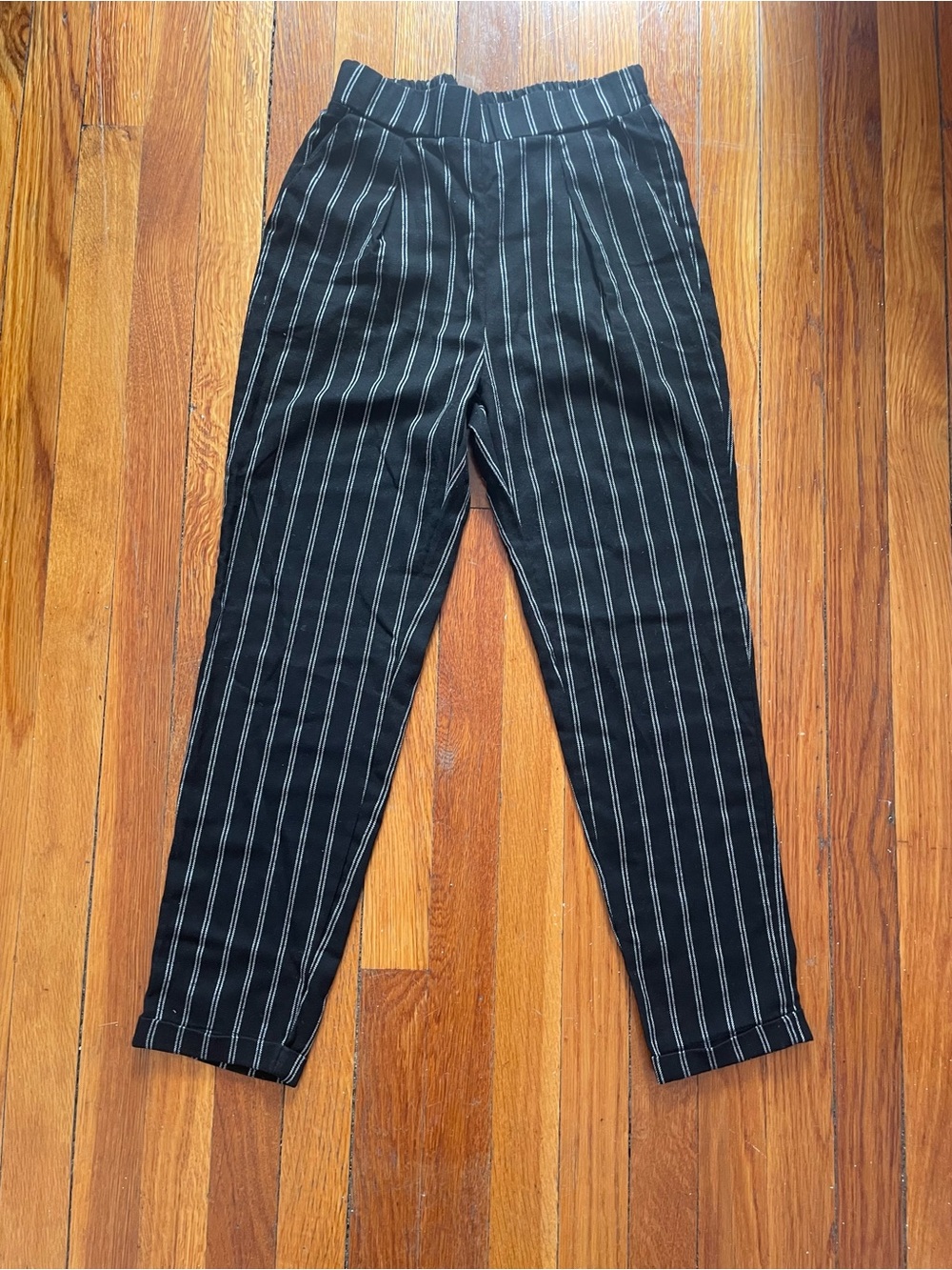 stradivarius Black Pinstripe Tapered Chinos